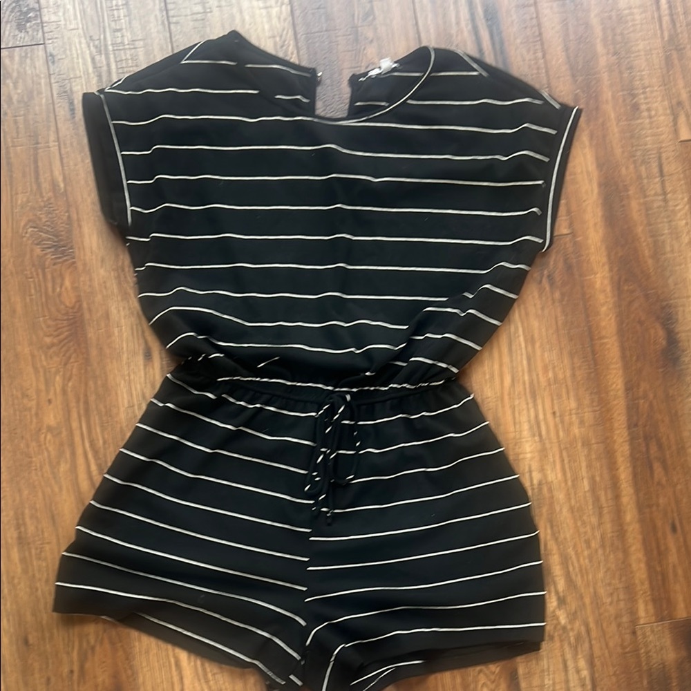 White Birch Black Romper with White Stripes